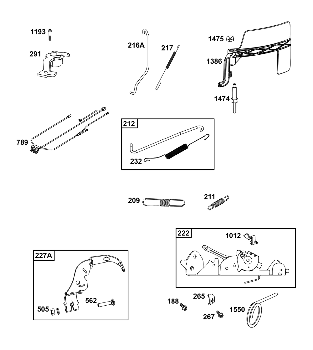 Controls Group Diagram and Parts List for 44U677-0011-B5 400000 - 699999 Briggs and Stratton Engine